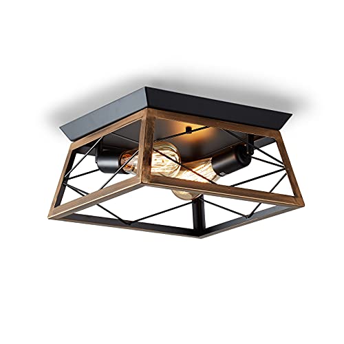 ENCOFT Deckenleuchte Vintage Industrial Bronze Retro Deckenlampe Metall Käfig Semi-Flush Mount Hängeleuchte mit 2 E27 Fassung für Flur Restaurant Wohnzimmer Küche Büro von ENCOFT