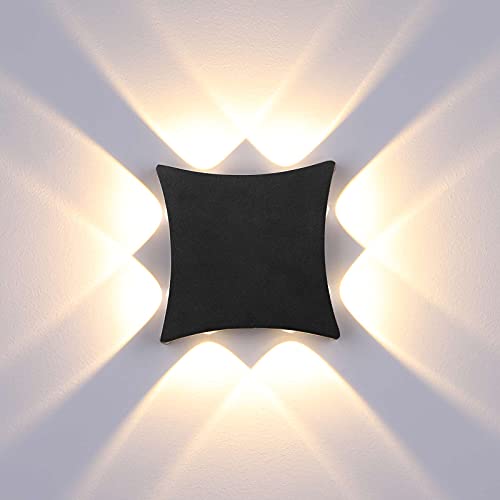 ENCOFT LED Wandleuchte Innen Außen 8W Wandlampe Innen Wasserdicht IP65 Aussenlampe Wand Wandlampen Schwarz für Bad Flur Kinderzimmer Treppenhaus Beleuchtung Wohnzimmer Schlafzimmer Warmweiß von ENCOFT