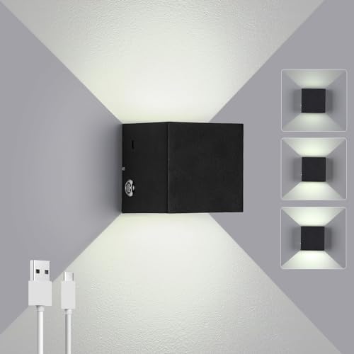 ENCOFT LED Wandleuchte Innen Ohne Stromanschluss,Wiederaufladbar Wandlampe Akku mit Touch Dimmbar Schalter Up Down Wandleuchtung für Schlafzimmer Wohnzimmer Treppen Flur, Kaltweiß,Schwarz von ENCOFT