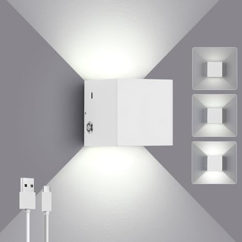 ENCOFT LED Wandleuchte Innen Ohne Stromanschluss,Wiederaufladbar Wandlampe Akku mit Touch Dimmbar Schalter Up Down Wandleuchtung für Schlafzimmer Wohnzimmer Treppen Flur, Kaltweiß,Weiß von ENCOFT