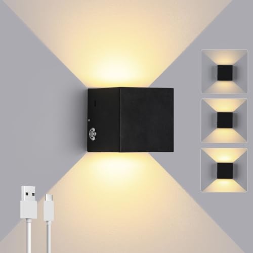 ENCOFT LED Wandleuchte Innen Ohne Stromanschluss,Wiederaufladbar Wandlampe Akku mit Touch Dimmbar Schalter Up Down Wandleuchtung für Schlafzimmer Wohnzimmer Treppen Flur, Warmweiß,Schwarz von ENCOFT