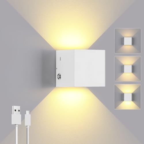 ENCOFT LED Wandleuchte Innen Ohne Stromanschluss,Wiederaufladbar Wandlampe Akku mit Touch Dimmbar Schalter Up Down Wandleuchtung für Schlafzimmer Wohnzimmer Treppen Flur, Warmweiß,Weiß von ENCOFT