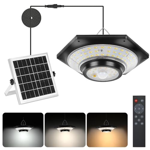 ENCOFT Solar Hängeleuchte mit Bewegungsmelder 228LED Solarlampen für Außen Hängend 3 Farbtemperatur Solarlampe Innen mit Fernbedienung 5 Modi Solar Hängeleuchten Outdoor IP65 Wasserdichte von ENCOFT