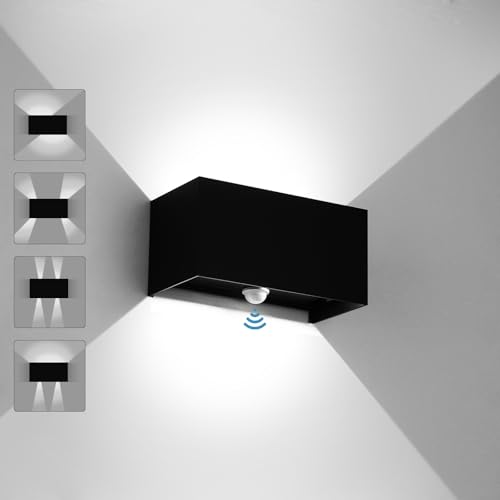 ENCOFT LED Wandleuchte mit Bewegungsmelder Innen Aussen 24W Aussenlampe mit Bewegungsmelder Außenwandleuchten mit Einstellbar Abstrahlwinkel 6000K Aussenwandleuchte IP65 Wasserdichte Schwarz von ENCOFT