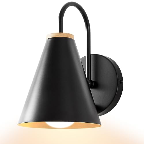 ENCOFT Wandleuchte mit Dimmbare Schalter,Wandlampe Innen E27 Wandlampen aus Schwarz Metall, Dimmbare Vintage Wandleuchten für Schlafzimmer Wohnzimmer Flur (Keine GlüHbirne) von ENCOFT