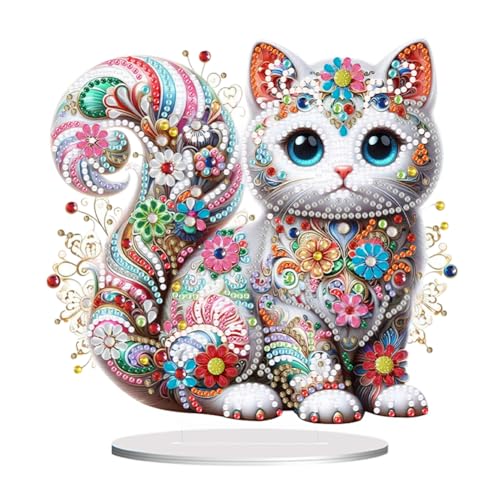 ENCOMAG 5D Diamond Painting Katze Deko,Diamant Malerei Bilder Kit Katze Tisch Dekoration,Handwerk Applique Mosaik Dekoration,DIY Diamant Malerei Geschenk dekorationen für Home Office Desktop von ENCOMAG