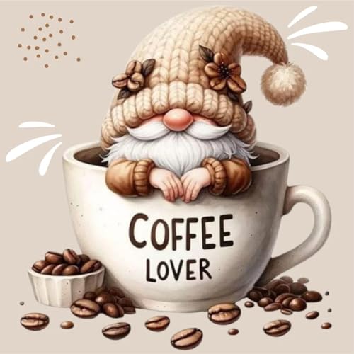 ENCOMAG Diamantmalerei Kits - Niedlicher Gnom Kaffee bohnen, Diamant Painting Bilder Wand Dekor 30 x 30 cm von ENCOMAG