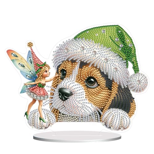 ENCOMAG Hund Diamant Malerei Tisch Ornamente DIY Diamant Malerei Kits, Diamant Kunst Corgi Mops Desktop Ornamente Spezielle Form Bohrer Malerei Tischplatte Dekor Geschenke für Freunde Familie von ENCOMAG