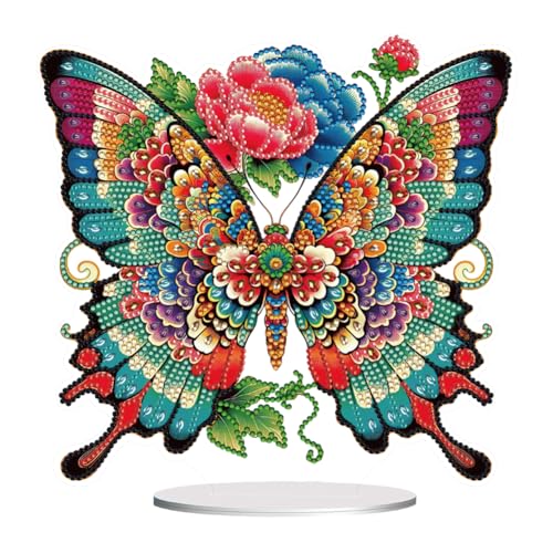 ENCOMAG Schmetterling DIY 5D Diamant Malerei Schreibtisch Ornamente Kits spezielle geformte Strasssteine Acryl Diamant Kunst Desktop Ornament für Büro Heimdekoration Einweihungsgeschenk von ENCOMAG