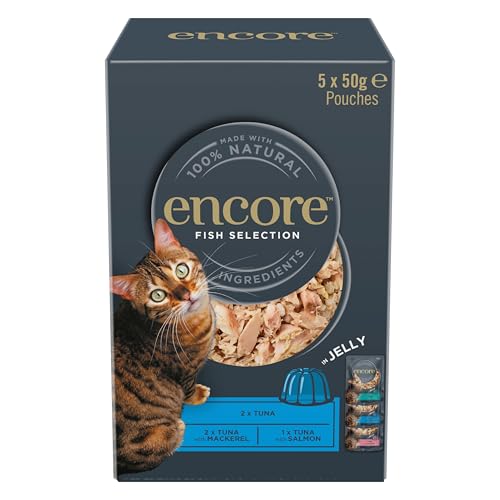 Encore natürliches Premium Nassfutter für Katzen, Fisch Auswahl Multipack in Gelee für erwachsene Katzen - Packung mit 20 x 50g Beuteln von ENCORE