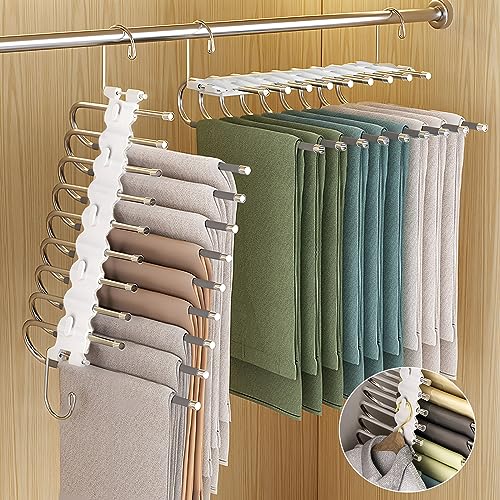 ENCOUN 9 in 1 Hosenbügel Platzsparend, 2 Stück Hosen Kleiderbügel Multifunctional, rutschfeste Magische Hosenbügel, Kleiderbügel Platzsparend Hanger Organizer für Hosen, Kleidung, Handtücher von ENCOUN