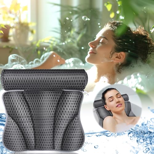 ENCOUN Badewannenkissen, Nackenkissen Badewanne, Badekissen für Badewanne mit 7 Haken, 4D-Air-Mesh-Technologie, Badewannen Zubehör, Badewannenkissen Nacken für Home Spa von ENCOUN