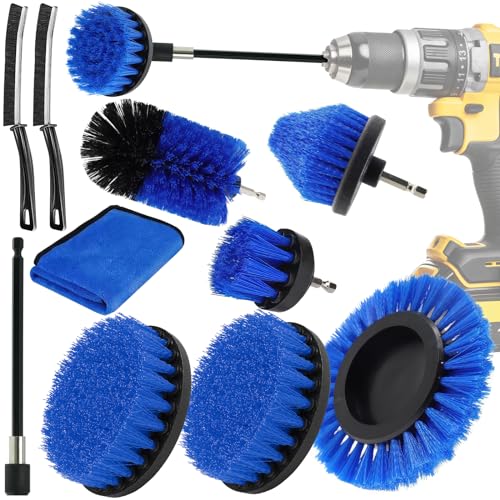 ENCOUN Bürstenaufsatz Bohrmaschine Set, 10 Stück Bürstenaufsatz Akkuschrauber, Spaltreinigungsbürste, Drill Brush Set, Bohrbürste Reinigungsbürste für Küche, Badwanne, Fliesen, Bodenbelag, Auto von ENCOUN