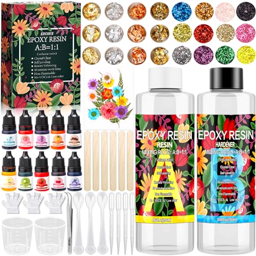 ENCOUN Epoxidharz Set Anfänger 510ml, 1: 1-Verhältnis Glasklar Gießharz Sets, Harz Gießen Zubehör mit Glitzer, Holzstäbchen, Messbecher, Epoxidharz Anfänger Setss für Handwerk, Kunstprojekt ENCOUN Epoxidharz Set Anfänger 510ml, 1: 1-Verhältnis Glasklar Gießharz Sets, Harz Gießen Zubehör mit Glitzer, Holzstäbchen, Messbecher, Epoxidharz Anfänger Setss für Handwerk, Kunstprojekt von ENCOUN