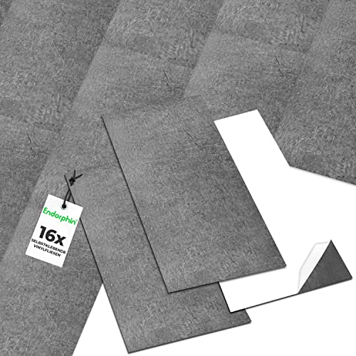 ENDORPHIN® PVC Bodenbelag in Dunkelgrau | Vinylboden mit Betoneffekt | Selbstklebend | aus recyceltem Material | 60,96 x 30,48 x 0,2cm | 16 Stück für circa 2,97qm | Klebefliesen von ENDORPHIN