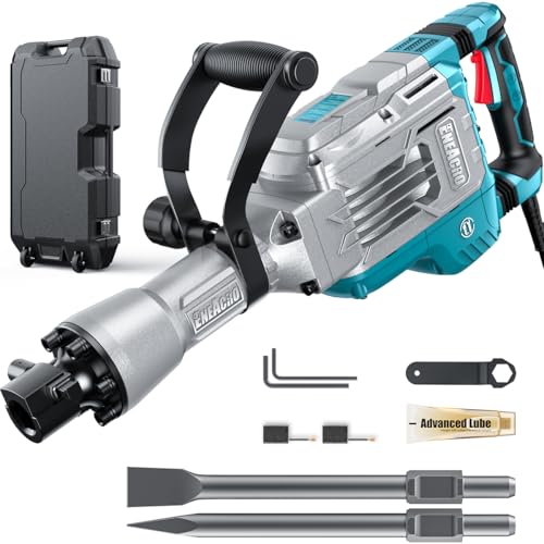 ENEACRO Abbruchhammer 1700W SDS-Hex Stemmhammer, 65 Joule Hochbelastbar Beton Brecher, Anti-Vibrationshandgriff, 2 Stück Meißel und Transportbox mit Rollen von ENEACRO