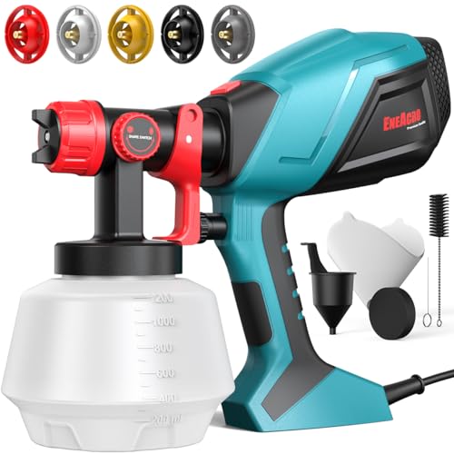 ENEACRO HVLP Farbsprühsystem 700W Lackierpistole mit 1200ml Behälter, 5 Messingdüsen（1-3mm）, Verstellbarer Fließgeschwindigkeit und Sprühwinkel, 360° Einstellbares Sprühmuster von ENEACRO