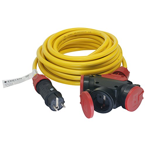 ENECEN 1071225 Verlängerungskabel 230V/16A IP44 PVC K35 AT-N07V3V3-F 3x2,5 mm² gelb mit Vollgummi-ST/3-Wege KU KD TT 25m von ENECEN