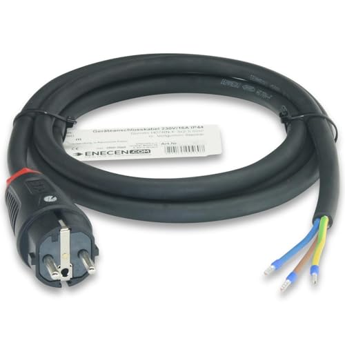 ENECEN 1182202 Anschlusskabel 230V/16A IP44 Gummi H07RN-F 3x2,5 mm² mit Vollgummi-Stecker/freies Ende 2m von ENECEN
