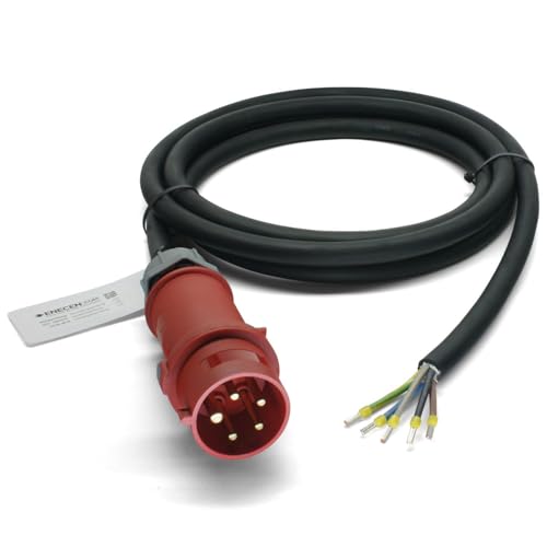 ENECEN 1532602 CEE-Anschlusskabel 400V/32A IP44 Gummi H07RN-F 5x6 mm² mit Stecker/freies Ende 5-polig 2m von ENECEN