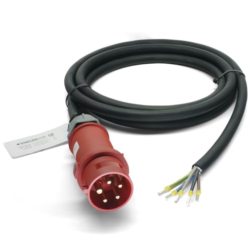 ENECEN 1542605 CEE-Anschlusskabel 400V/32A IP44 Gummi H07RN-F 5x6 mm² mit Stecker/freies Ende 5-polig Phasenwender 5m von ENECEN