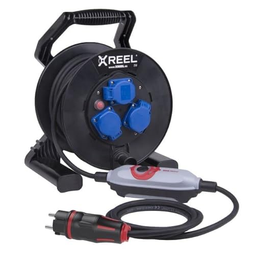 Sicherheits-Kabeltrommel XREEL 230V/16A K2 IP54 Gummi H07RN-F 3x1,5mm² schwarz mit PRCD-S+ 25m von ENECEN