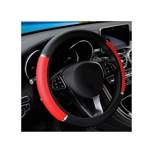 Lenkradabdeckung Auto Auto-Lenkradbezug Aus Pu-Leder Blitzleiste Bequemes Gummiband Griffbezug Auto-Innenausstattung 3–38 Cm Lenkrad Protector(Red) von ENEFCKCHRL