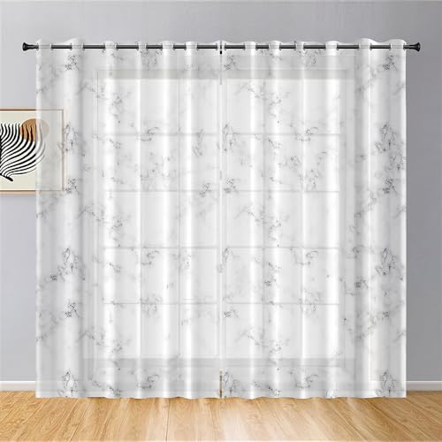ENEN 2er Set Scheibengardinen Modern Halbtransparent Bistrogardine, 3D Marmor Glasiert Schlaufengardinen Gardinen Küche, Türgardine für Schlafzimmer Wohnzimmer (Weiß,107x160cm) von ENEN