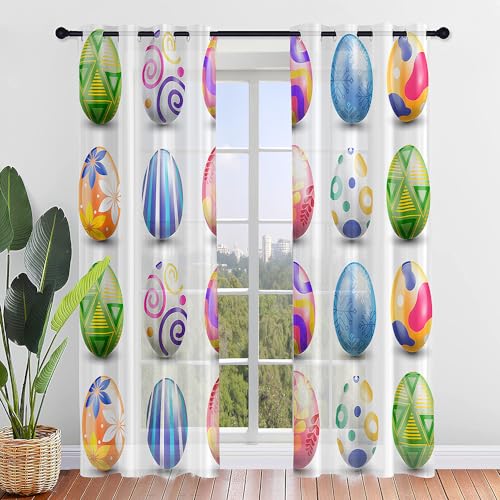 ENEN 2er Set Scheibengardinen Modern Halbtransparent Bistrogardine, 3D-Osterhase Schlaufengardinen Gardinen Küche, Türgardine für Kleine Kinderzimmer Wohnzimmer (107x160cm,Regenbogen) von ENEN