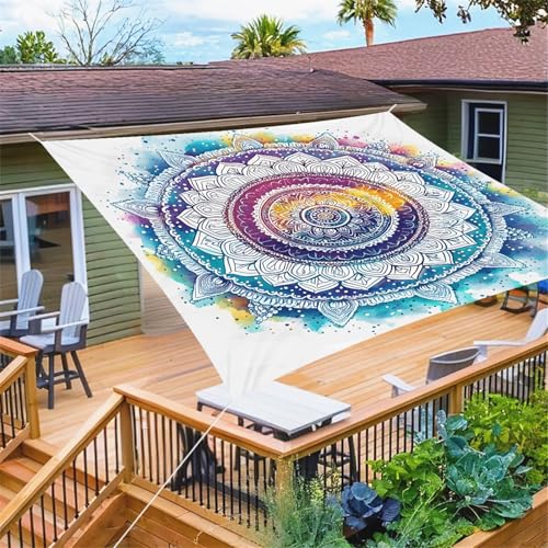 ENEN 3D Psychedelisch Mandala Muster Wasserdicht Sonnensegel 1.5m/1.8m/2m Rechteckig, Sonnensegel Sonnenschutz Wetterfest UV Schutz Markise Schattennetz für Terrasse Balkon Camping (Blau,2x2m) von ENEN