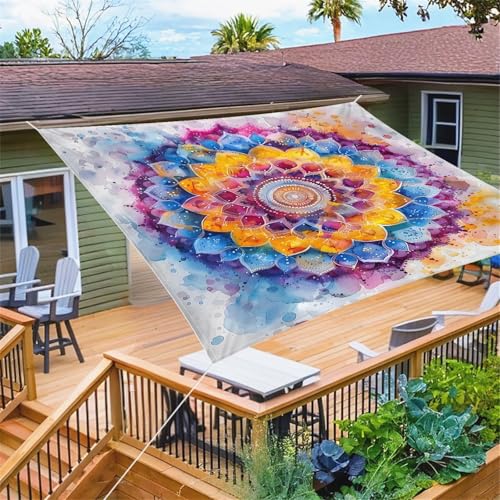 ENEN 3D Psychedelisch Mandala Muster Wasserdicht Sonnensegel 1.5m/1.8m/2m Rechteckig, Sonnensegel Sonnenschutz Wetterfest UV Schutz Markise Schattennetz für Terrasse Balkon Camping (Graffiti,2x2m) von ENEN
