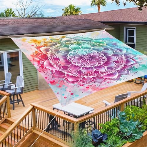 ENEN 3D Psychedelisch Mandala Muster Wasserdicht Sonnensegel 1.5m/1.8m/2m Rechteckig, Sonnensegel Sonnenschutz Wetterfest UV Schutz Markise Schattennetz für Terrasse Balkon Camping (Rosa,2x2m) von ENEN