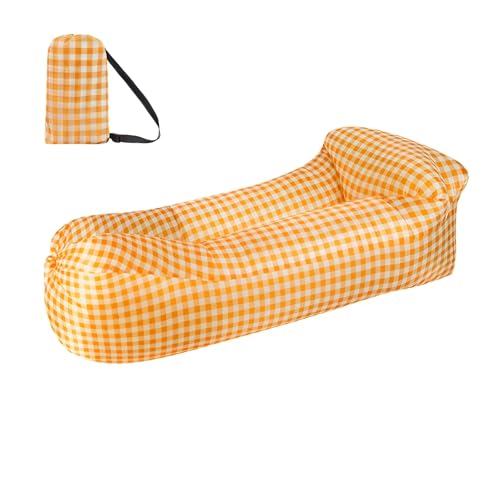ENEN Aufblasbares Sofa Outdoor Camping, Aufblasbare Liege Faltbar Luftsofa Drucken Wasserdicht Luft Couch Leicht Air Lounger Strand Inflatable Beach Sofa für Park Musikfestival (Gelb,185x70cm) von ENEN