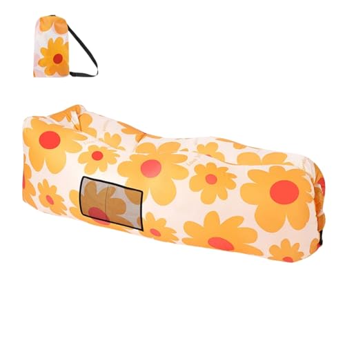 ENEN Aufblasbares Sofa Outdoor Camping, Drucken Aufblasbare Liege mit Seitentaschen Faltbar Luftsofa Wasserdicht Luft Couch Leicht Air Lounger Strand Inflatable Sofa (Gelb Blume,Einheitsgröße) von ENEN
