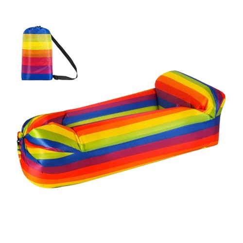 ENEN Aufblasbares Sofa Outdoor Camping,Oxford Aufblasbare Liege Faltbar Luftsofa Wasserdicht Luft Couch Leicht Air Lounger Strand Inflatable Beach Sofa für Reisen Park (Regenbogen,Einheitsgröße) von ENEN