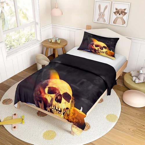 ENEN Bettwäsche-Sets Kinder Bettwäsche Set, Halloween-Skelett 3D Kuschel Bettbezug mit Kissenbezug Reißverschluss für Mädchen Jungen (Gold,155X220cm+80x80cm) von ENEN