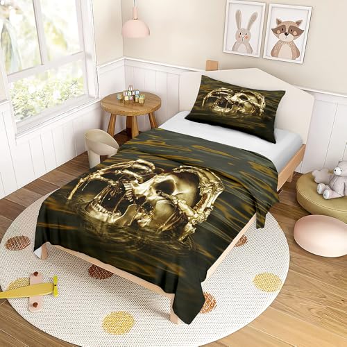 ENEN Bettwäsche-Sets Kinder Bettwäsche Set, Halloween-Skelett 3D Kuschel Bettbezug mit Kissenbezug Reißverschluss für Mädchen Jungen (braun,220x260cm+80x80cm) von ENEN