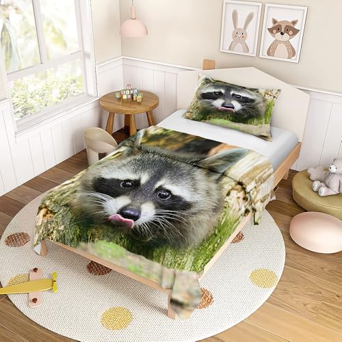 ENEN Bettwäsche-Sets Kinder Bettwäsche Set Waschbär 3D Kuschel Bettbezug mit Kissenbezug Reißverschluss für Mädchen Jungen (Anthrazit,120x150cm+40x60cm) von ENEN
