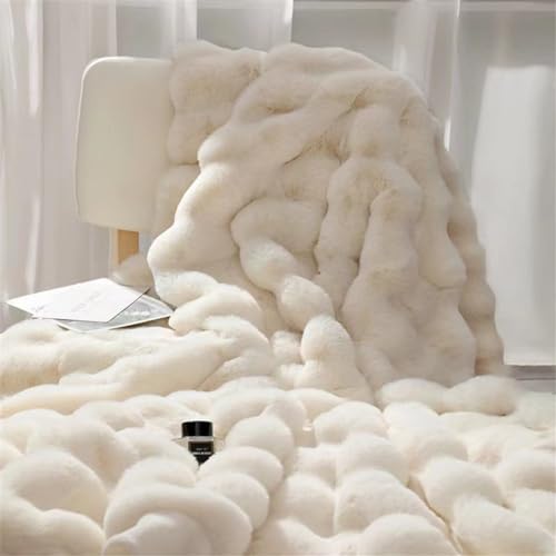 ENEN Fleecedecke Kuscheldecke Gestreifter Peluche Bulle Warm Flauschig Wohndecke Sofadecke Couchdecke Bettüberwurf Flauschige Weiche Sofaüberwurf Decke Wohndecken (120x200cm,Beige) von ENEN