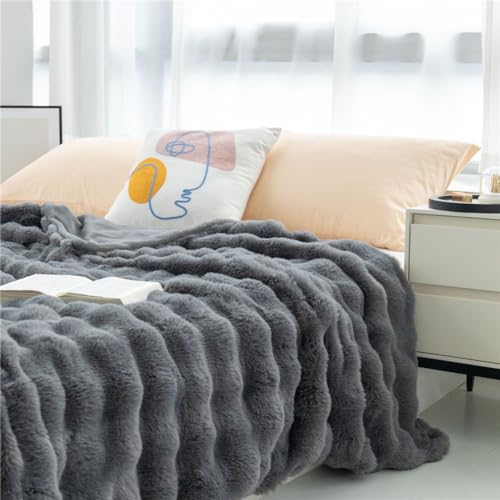 ENEN Fleecedecke Kuscheldecke Gestreifter Peluche Bulle Warm Flauschig Wohndecke Sofadecke Couchdecke Bettüberwurf Flauschige Weiche Sofaüberwurf Decke Wohndecken (130x160cm,dunkelgrau) von ENEN