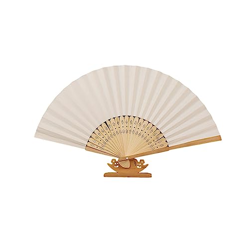 ENEN Handfächer, Chinesischer Fächer Fecher Sommer Klassischer Faltfächer Basteln Geschenk Hand Fächer Hochzeitsdeko Wanddekoration Geschenk und Performance (5er Set,Beige) von ENEN