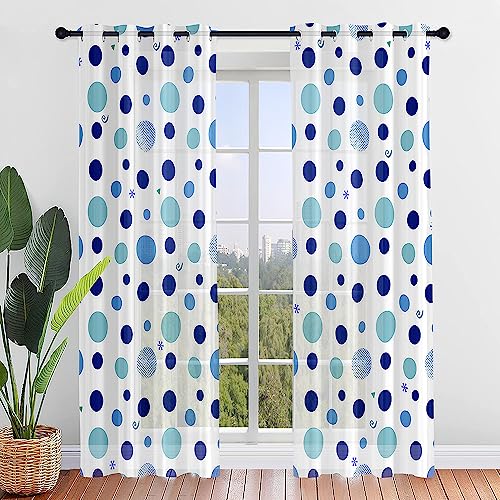 ENEN Modern Halbtransparent Bistrogardine, 2er Set Scheibengardinen, Schlaufengardinen Gardinen Küche Türgardine für Kleine Fenster Küche Wohnzimmer Landhaus (55x95cm,Polka Dot Blau) von ENEN