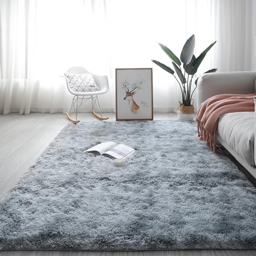 ENEN Rechteckig Teppich Wohnzimmer Teppich Plüsch Teppich Weicher Schlafzimmer Teppich Flauschig Wohnzimmerteppich Waschbarer Teppich Anti-Rutsch Unterseite (50x80CM,Hellgrau) von ENEN