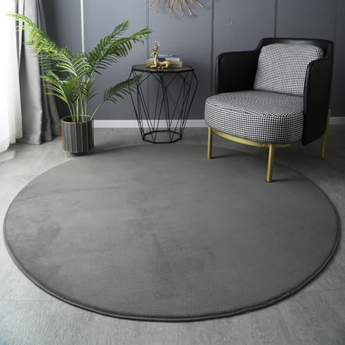 ENEN Runden Teppich Wohnzimmer Schlafzimmer, Sommer Volltonfarbe Kuscheliger Teppich, Kurzflor Stilvoll Wohnzimmerteppich Waschbarer Anti-Rutsch Unterseite (Anthrazit,60x60cm) von ENEN