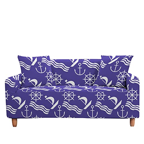 ENEN Sofabezug Stretch, Schiffsanker Drucken Sofabezug Elastisch 1/2/3/4 Sitzer Sofa Cover Antirutsch Schonbezug für Sofa, Sofahussen Couchbezug Sofa Überwürfe (2 Sitzer(145-185cm),Meer) von ENEN