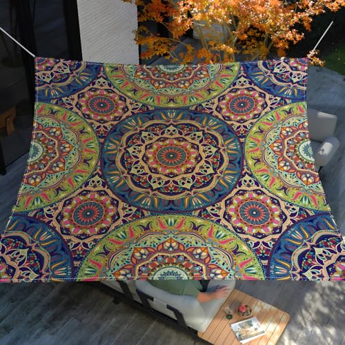 ENEN Sonnensegel 3D Mandala, Wasserdicht Sonnensegel Balkon mit 4 Kordel UVschutz Windschutz Sonnenschutz, Reißfest Camping Schattennetz für Terrasse Garten (Blau Café,200x240cm) von ENEN