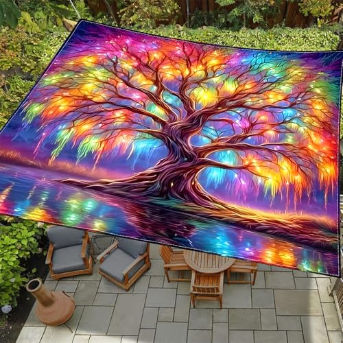 ENEN Sonnensegel Wasserdicht Quadrat Sonnensegel Balkon Sonnenschutz Schutz Windschutz Schattennetz Camping Reißfest Wetterfest für Garten Terrasse, Baumabdrücke (Leuchtende Bäume,2x2m) von ENEN