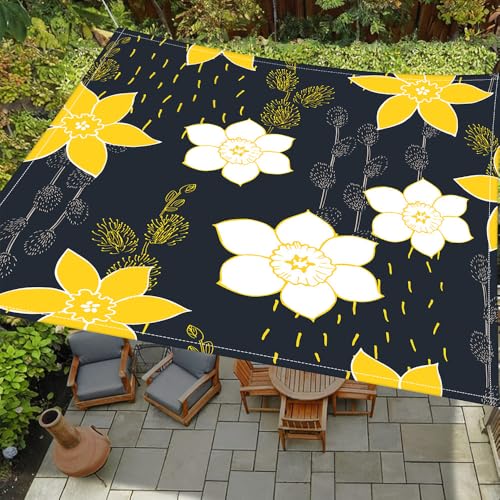 ENEN Sonnensegel Wasserdicht Quadrat Sonnensegel Balkon Sonnenschutz Schutz Windschutz Schattennetz Camping Reißfest Wetterfest für Garten Terrasse, Exotisch (Gelbe Blume,1.8x1.8m) von ENEN