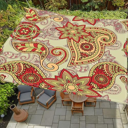ENEN Sonnensegel Wasserdicht Quadrat Sonnensegel Balkon Sonnenschutz Schutz Windschutz Schattennetz Camping Reißfest Wetterfest für Garten Terrasse, Exotisch (Paisley-Blume,2x2m) von ENEN