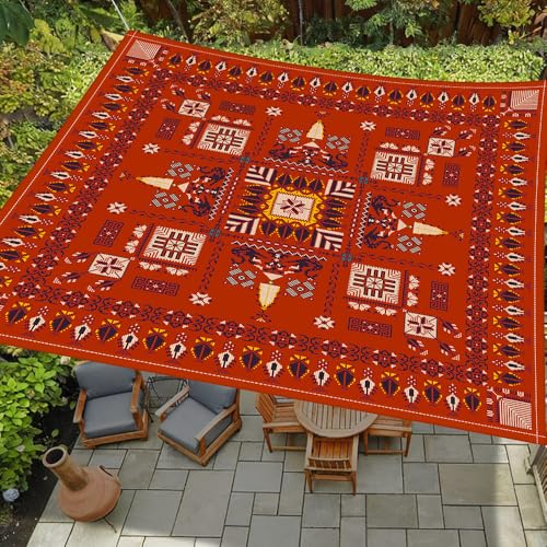 ENEN Sonnensegel Wasserdicht Quadrat Sonnensegel Balkon Sonnenschutz Schutz Windschutz Schattennetz Camping Reißfest Wetterfest für Garten Terrasse, Exotisch (Roter Ethno-Stil,2x2m) von ENEN